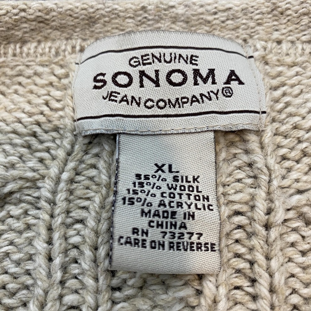 VTG Sonoma Sweater Women XL Beige Silk Wool Cable Knit Button Crew Neck Cardigan - Picture 6 of 11